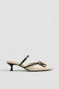 Reine | Women's Kitten Heel Mules Pointed-Toe Slip-On Floral Pearl Dress Heels