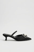Reine | Women's Kitten Heel Mules Pointed-Toe Slip-On Floral Pearl Dress Heels