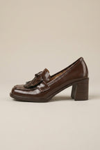 Margaux | Women's Tassel Bow Heeled Loafers Square-Toe Block-Heel Slip-On Shoes