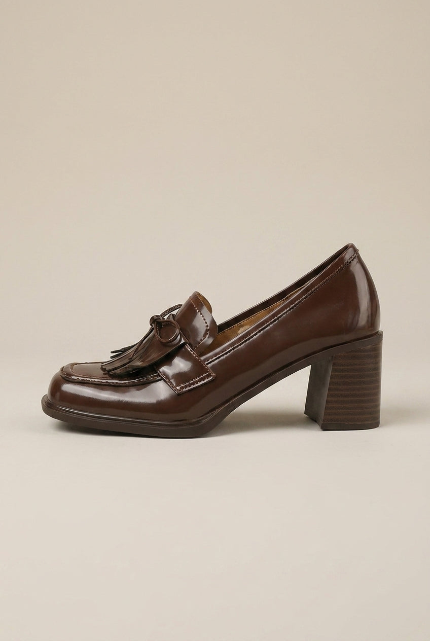 Margaux | Women's Tassel Bow Heeled Loafers Square-Toe Block-Heel Slip-On Shoes