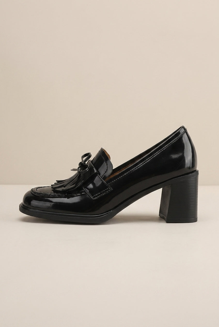 Margaux | Women's Tassel Bow Heeled Loafers Square-Toe Block-Heel Slip-On Shoes