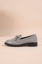 Reine | Women's Patent Block Heel Loafers Square-Toe Tassel Bow Slip-On Work Shoes