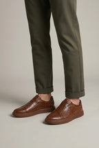 Cavalier | Men's Leather Slip-On Sneakers Round-Toe Ridged-Sole Everyday Shoes