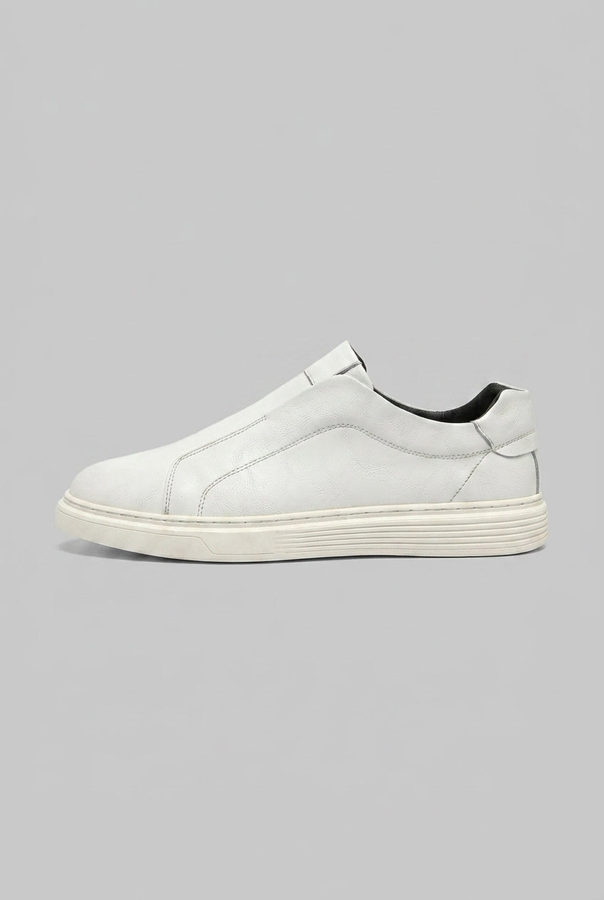 Cavalier | Men's Leather Slip-On Sneakers Round-Toe Ridged-Sole Everyday Shoes
