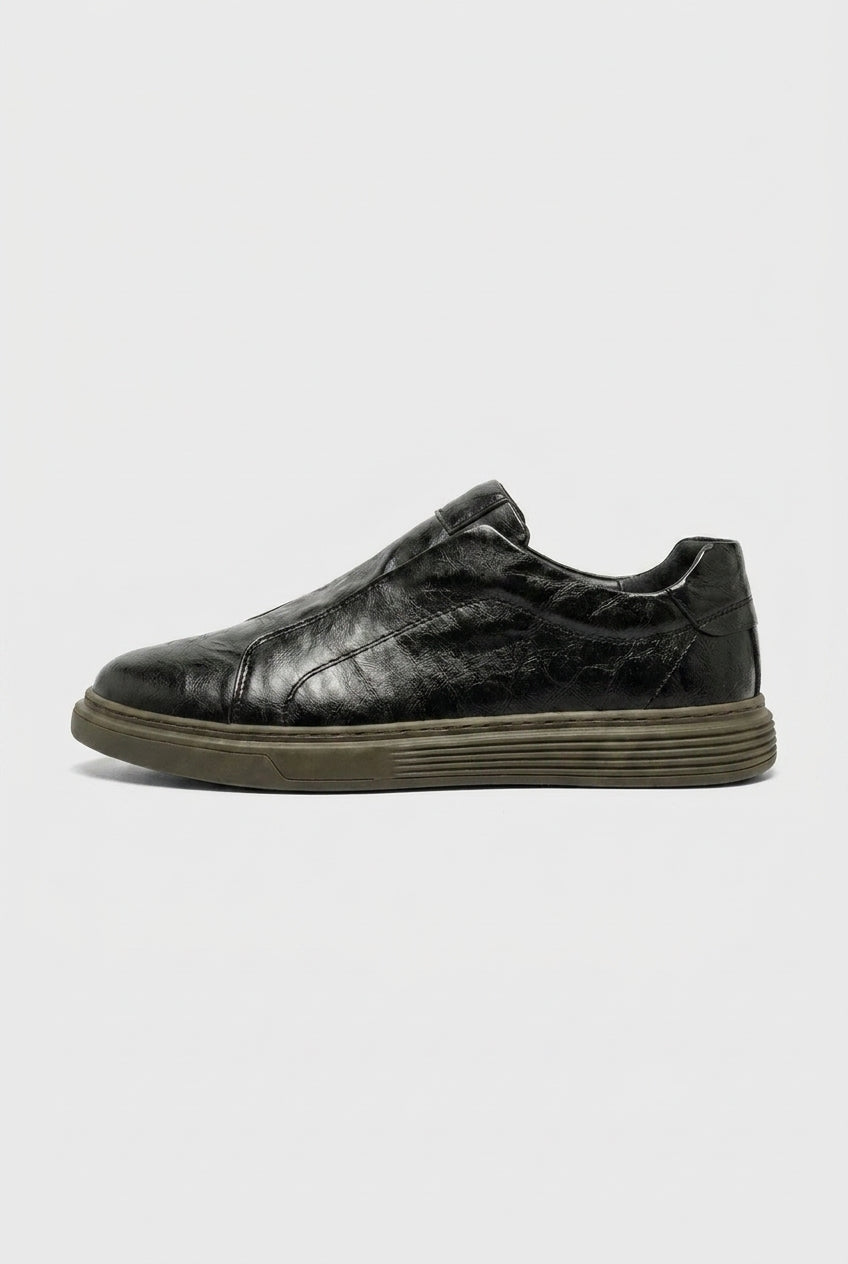 Cavalier | Men's Leather Slip-On Sneakers Round-Toe Ridged-Sole Everyday Shoes