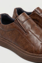 Cavalier | Men's Leather Slip-On Sneakers Round-Toe Ridged-Sole Everyday Shoes
