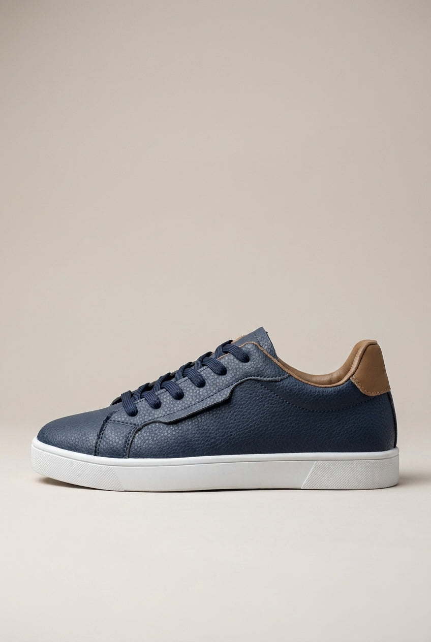 Bastion | Men's Leather Lace-Up Sneakers Low-Top Round-Toe Everyday Shoes