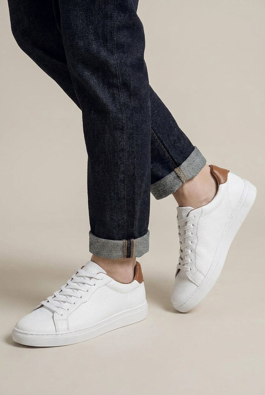 Bastion | Men's Leather Lace-Up Sneakers Low-Top Round-Toe Everyday Shoes