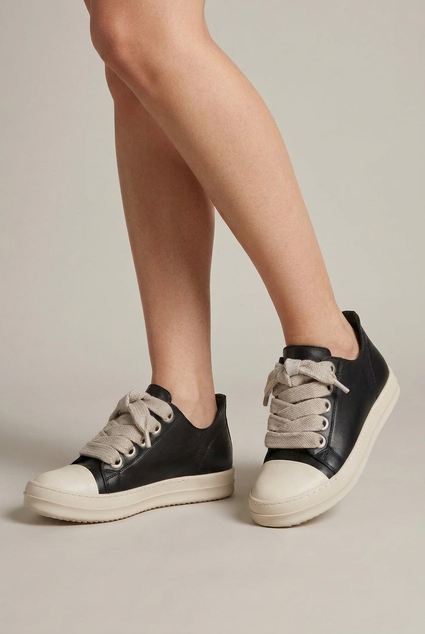 Séraphine | Women's Leather Platform Sneakers Low-Top Contrast Toe Cap