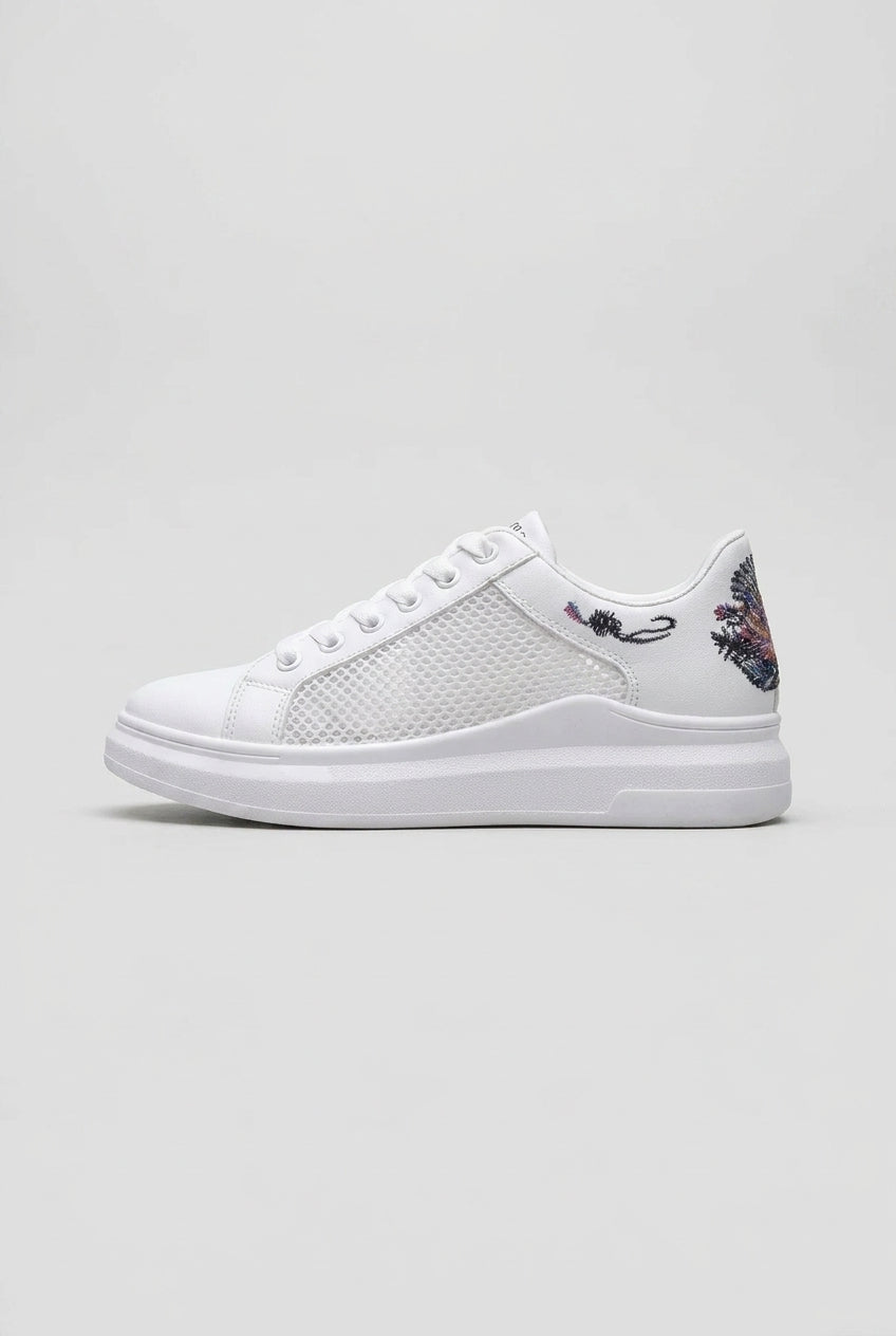 Ondine | Women's Embroidered Platform Sneakers Low-Top Lace-Up Shoes