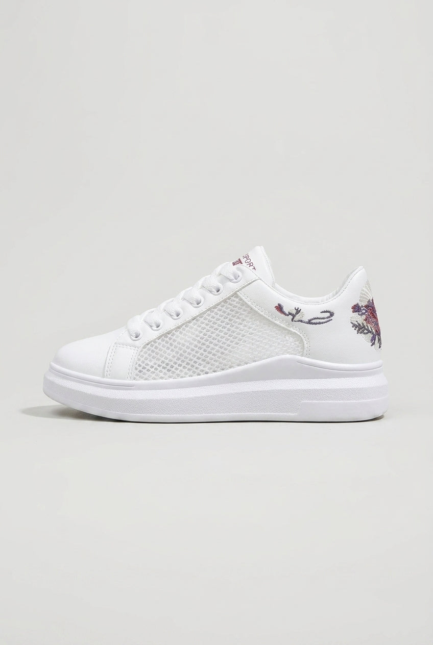 Ondine | Women's Embroidered Platform Sneakers Low-Top Lace-Up Shoes