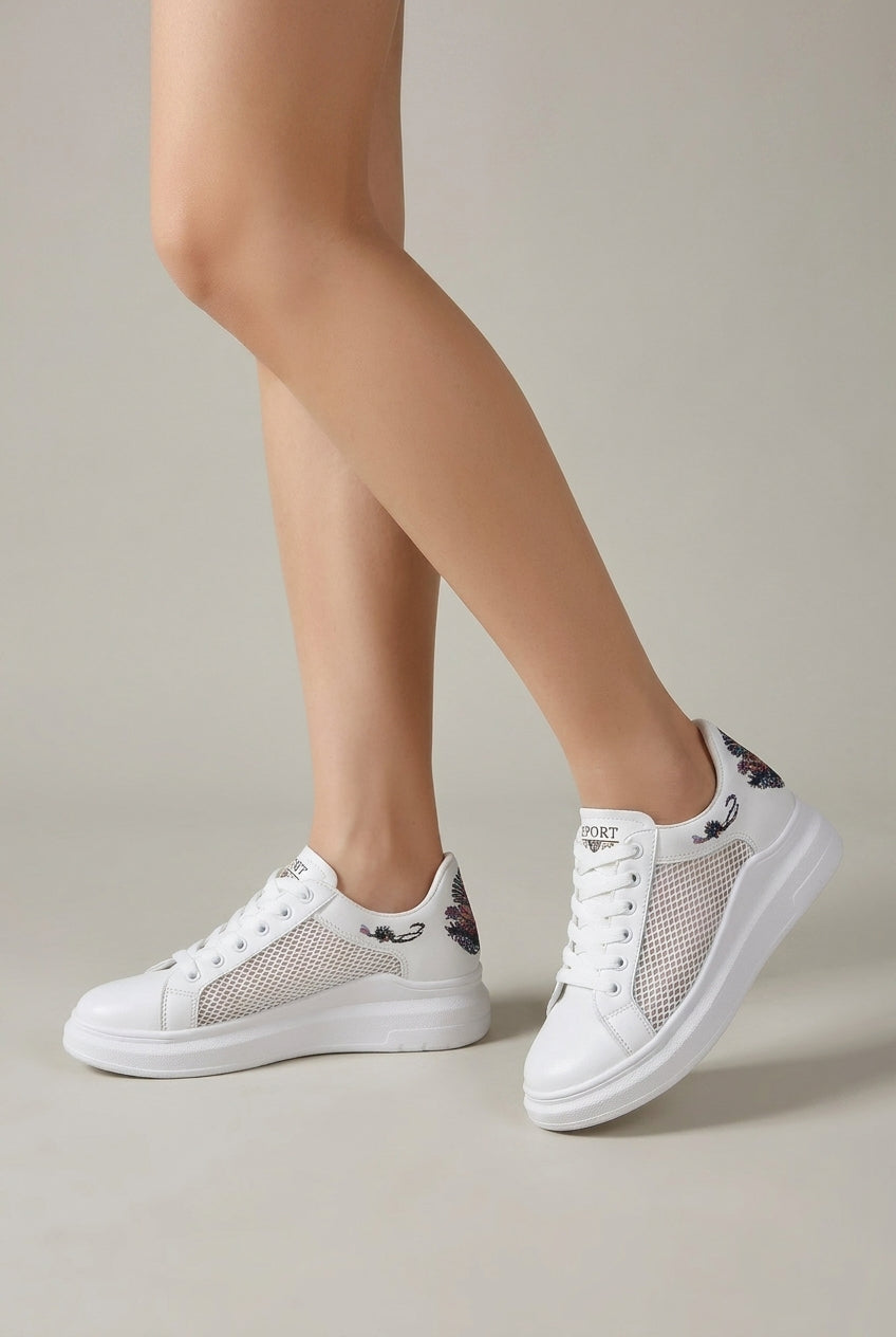 Ondine | Women's Embroidered Platform Sneakers Low-Top Lace-Up Shoes