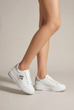 Nacre | Women's Platform Trainers Lace-Up Charm Detail Sneakers