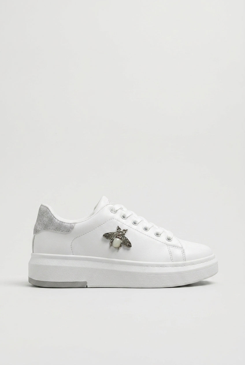 Nacre | Women's Platform Trainers Lace-Up Charm Detail Sneakers