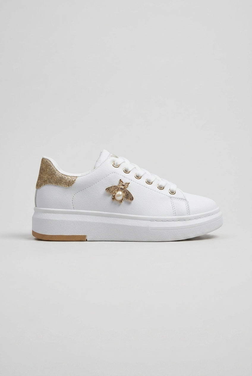 Nacre | Women's Platform Trainers Lace-Up Charm Detail Sneakers