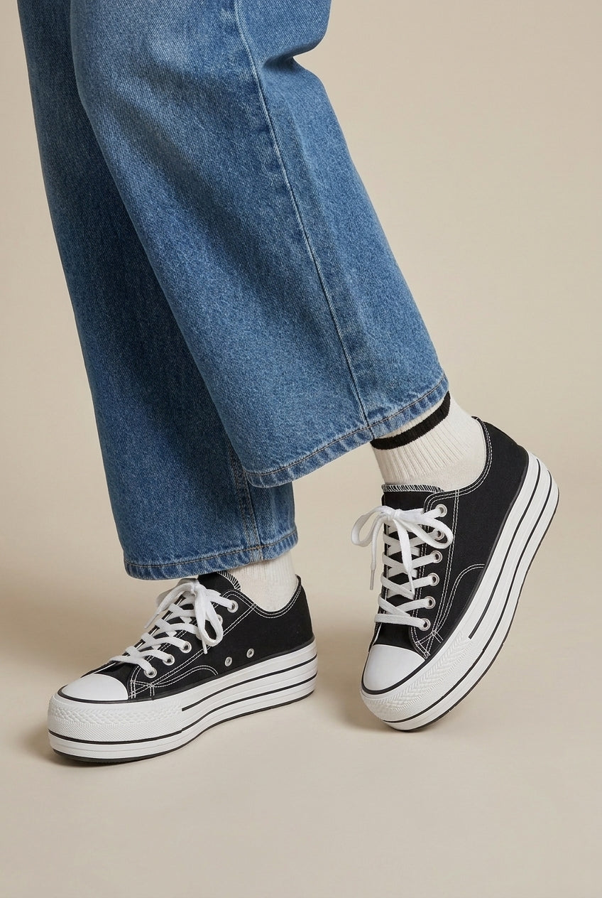 Constance | Women's Canvas Platform Sneakers Thick Sole Lace-Up