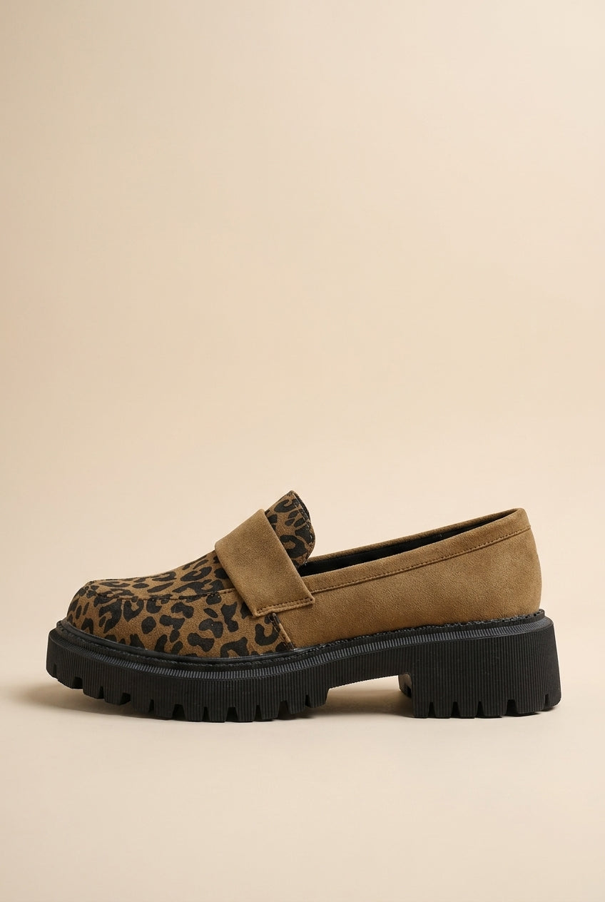 Reine | Women's Leopard Print Platform Loafers Chunky Sole Slip-On