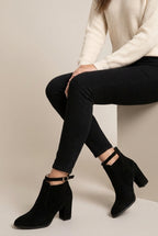 Reine | Women's Heeled Ankle Boots Buckle Round-Toe Lined Boots