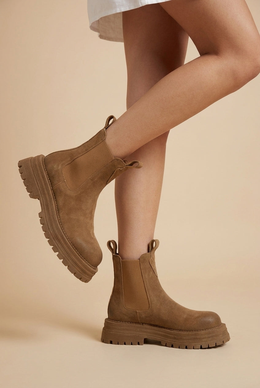 Constance | Women's Combat Boots Chunky Sole Mid-Calf Pull-On Boots