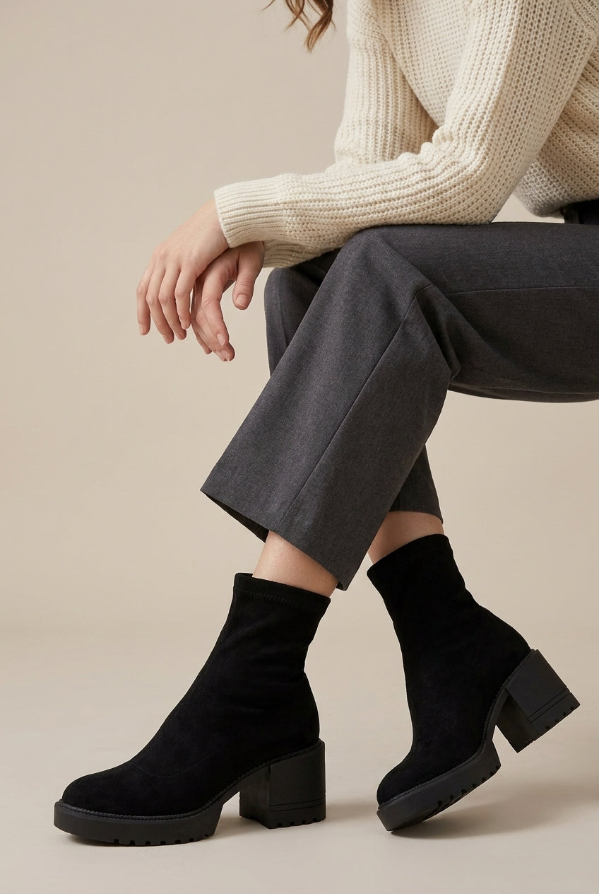 Ondine | Women's Heeled Ankle Boots Block Heel Cutout Zip-Up Boots