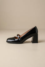 Reine | Women's Patent Leather Square-Toe Mary Jane Heels Tie-Strap Pumps