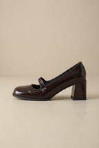 Reine | Women's Patent Leather Square-Toe Mary Jane Heels Tie-Strap Pumps