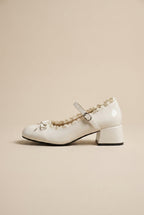 Ondine | Women's Lace Bow Mary Jane Pumps Mid-Heel Round-Toe Shoes