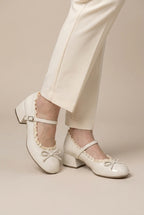 Ondine | Women's Lace Bow Mary Jane Pumps Mid-Heel Round-Toe Shoes