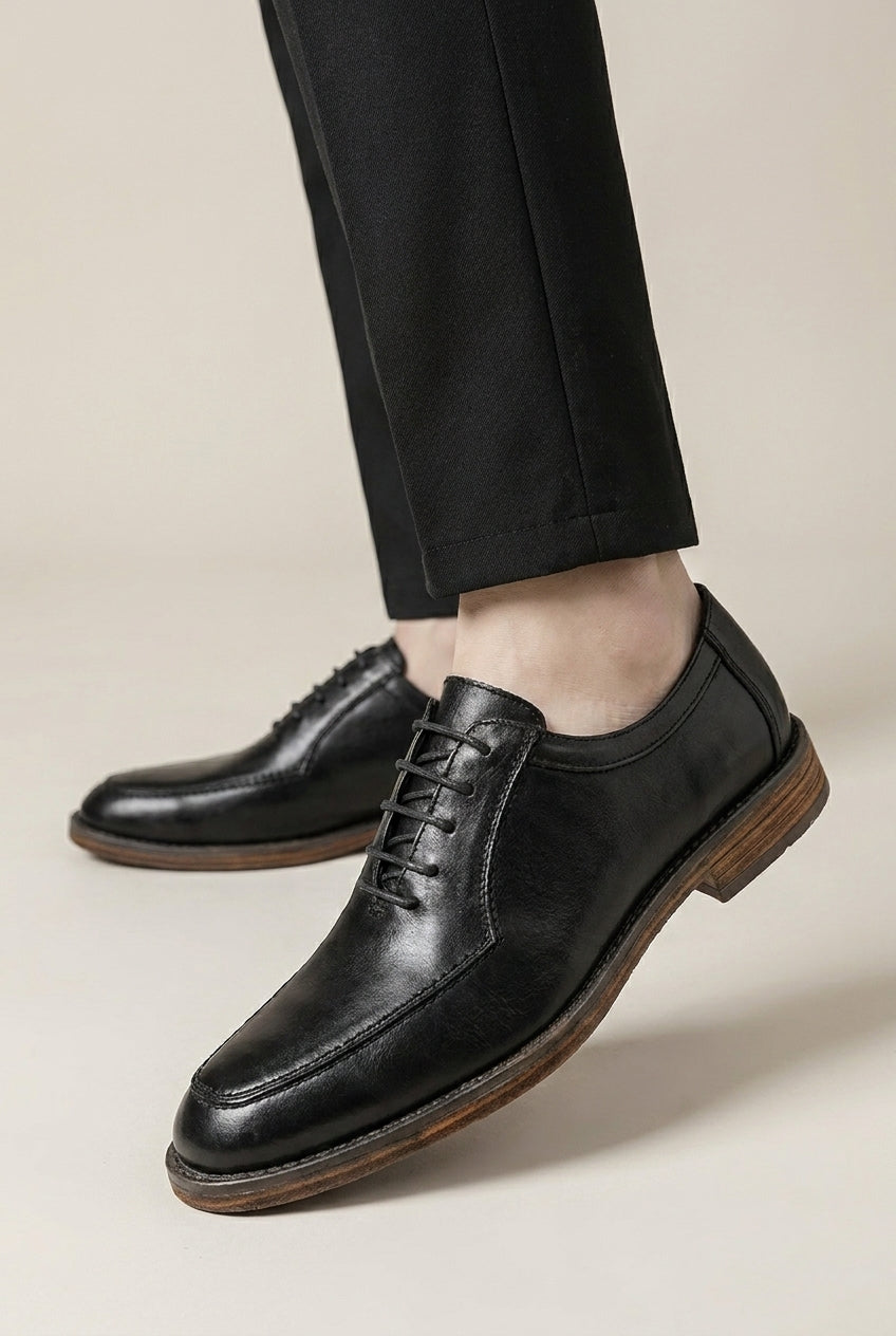 Bastion | Men's Cowhide Leather Lace-Up Oxford Dress Shoes Low-Cut Business-Casual Formal Shoes