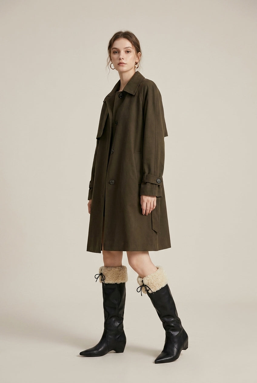 Séraphine | Women's Fleece-Lined Pointed-Toe Ruched Block Heel Knee High Boots