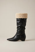 Séraphine | Women's Fleece-Lined Pointed-Toe Ruched Block Heel Knee High Boots