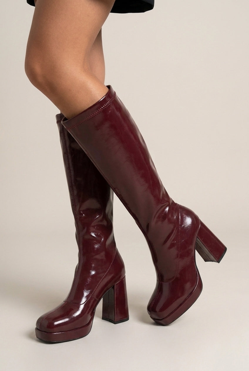 Constance | Women's Square Toe Platform Block Heel Knee High Boots