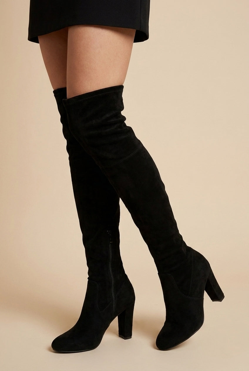 Reine | Women's Suede Round-Toe Block Heel Over-The-Knee Boots