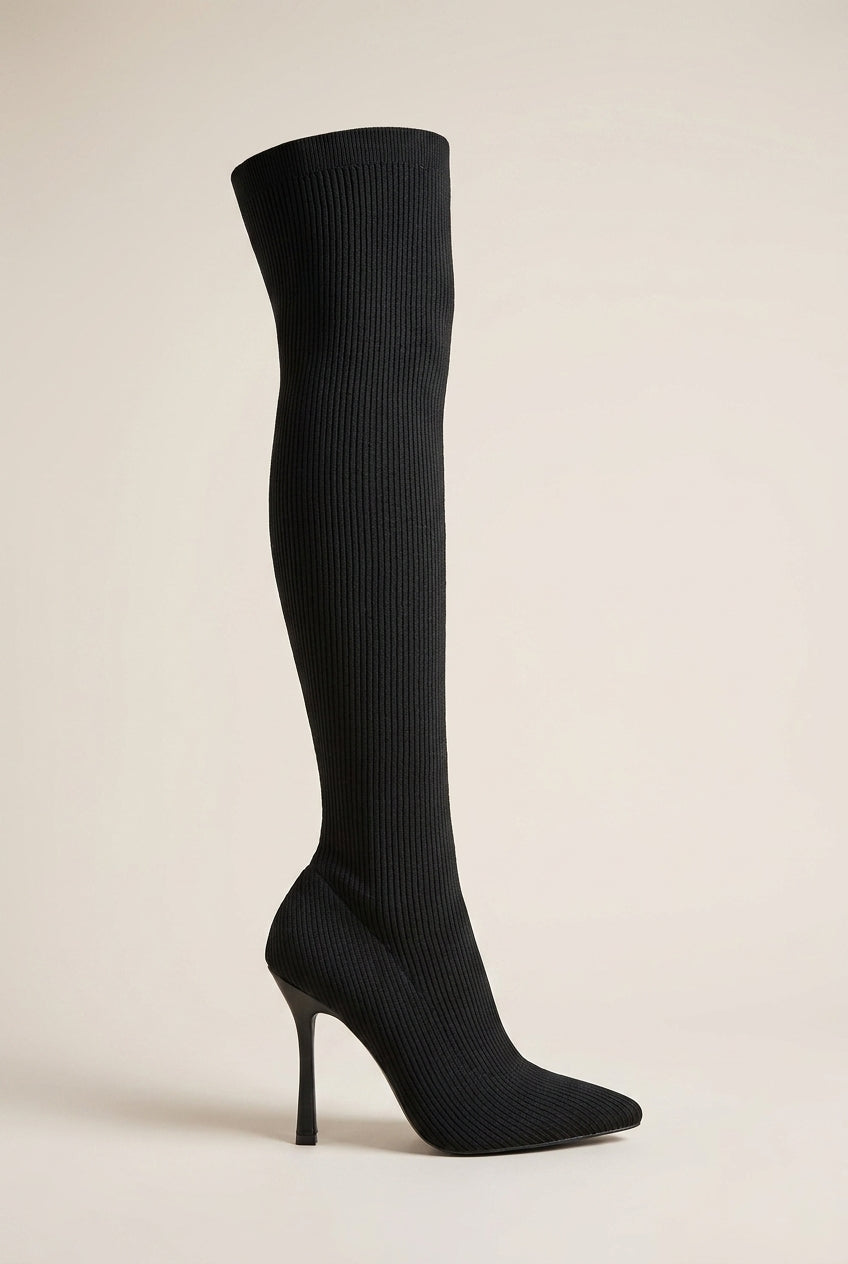 Ondine | Women's Suede Square-Toe Stiletto Thigh High Boots