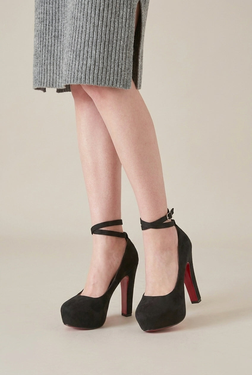 Ondine | Women's Block Heel Platform Pumps Round Toe Buckle Shoes
