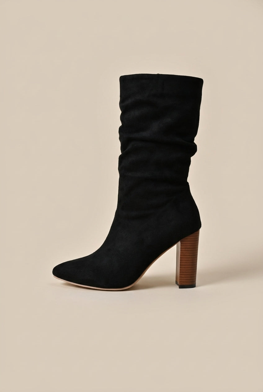 Margaux | Women's Suede High Block Heel Mid-Calf Pointed-Toe Boots