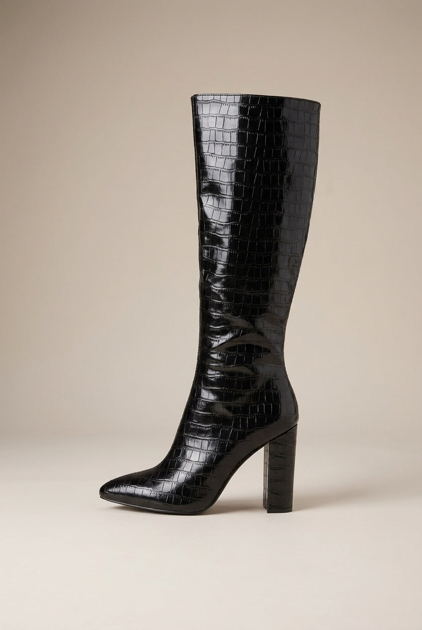 Aveline | Women's Pointed-Toe High Square Heel Knee-High Zip Boots