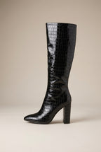 Aveline | Women's Pointed-Toe High Square Heel Knee-High Zip Boots