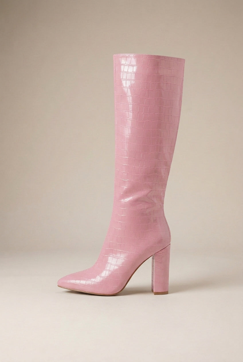 Aveline | Women's Pointed-Toe High Square Heel Knee-High Zip Boots