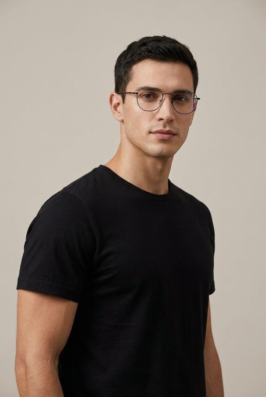 Vantage | Minimalist Rounded Rectangle Anti Blue Light Glasses Black Metal Frame Clear Lens