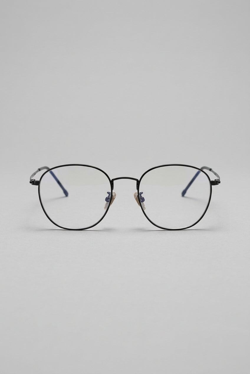 Vantage | Minimalist Rounded Rectangle Anti Blue Light Glasses Black Metal Frame Clear Lens