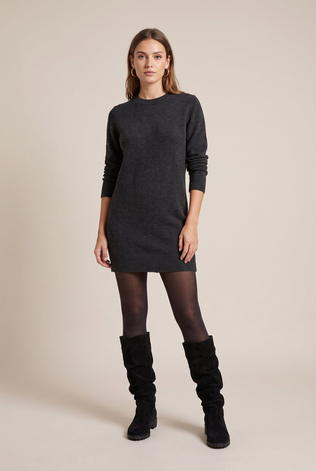 Ondine | Women's Suede Over-the-Knee Boots Pleated Chunky Heel Boots