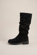 Ondine | Women's Suede Over-the-Knee Boots Pleated Chunky Heel Boots