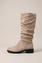 Ondine | Women's Suede Over-the-Knee Boots Pleated Chunky Heel Boots