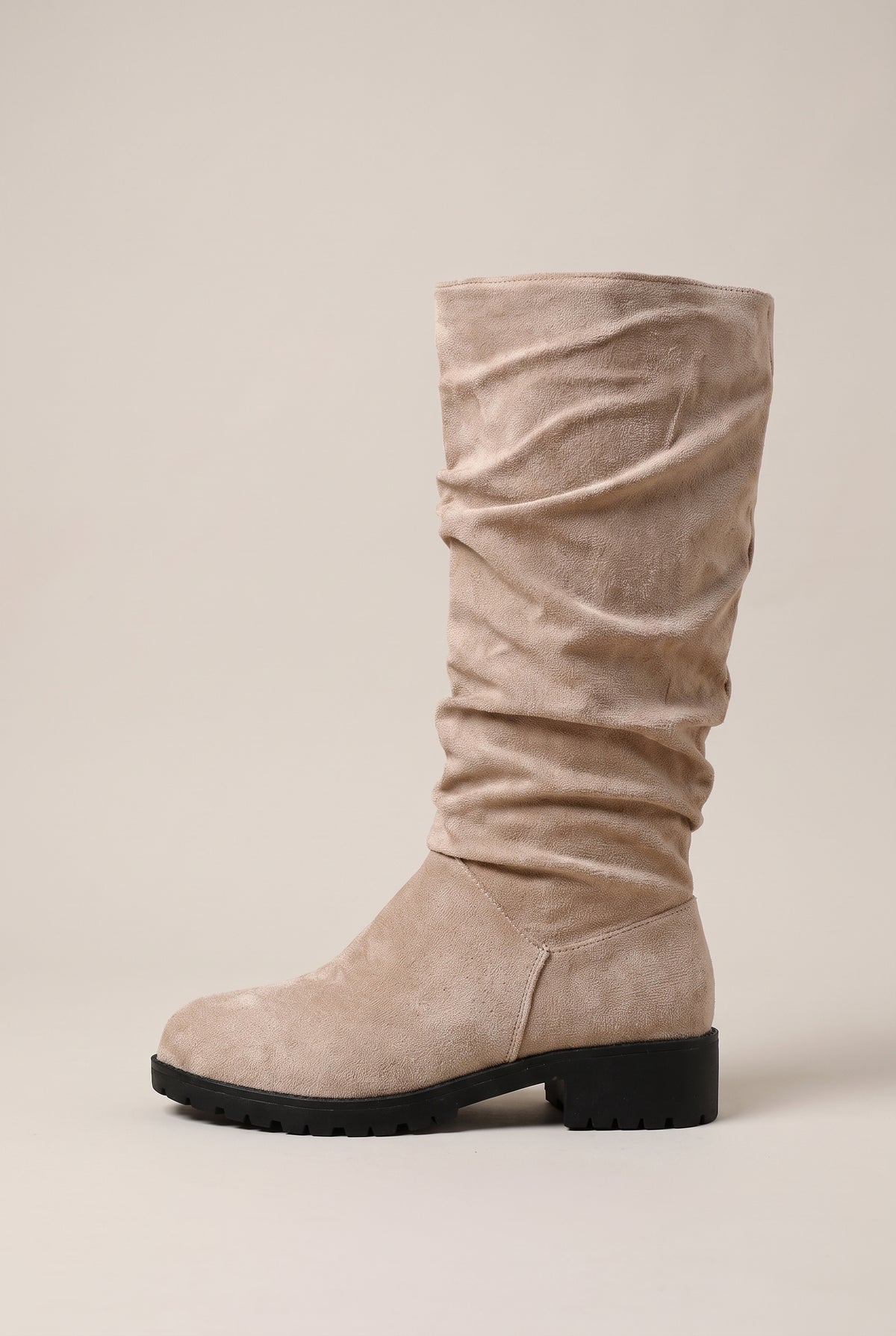 Ondine | Women's Suede Over-the-Knee Boots Pleated Chunky Heel Boots