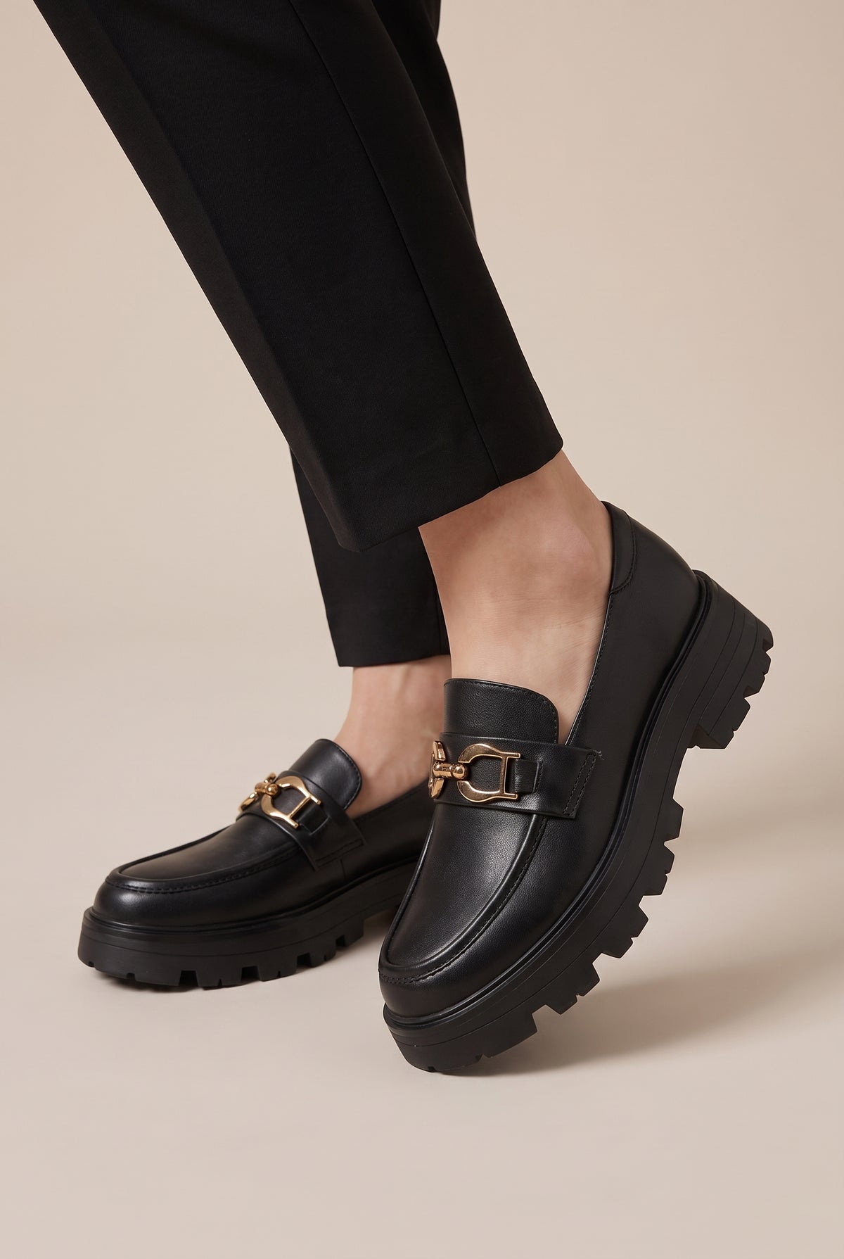 Aveline | Women's Leather Platform Loafers Horsebit Slip-On Shoes