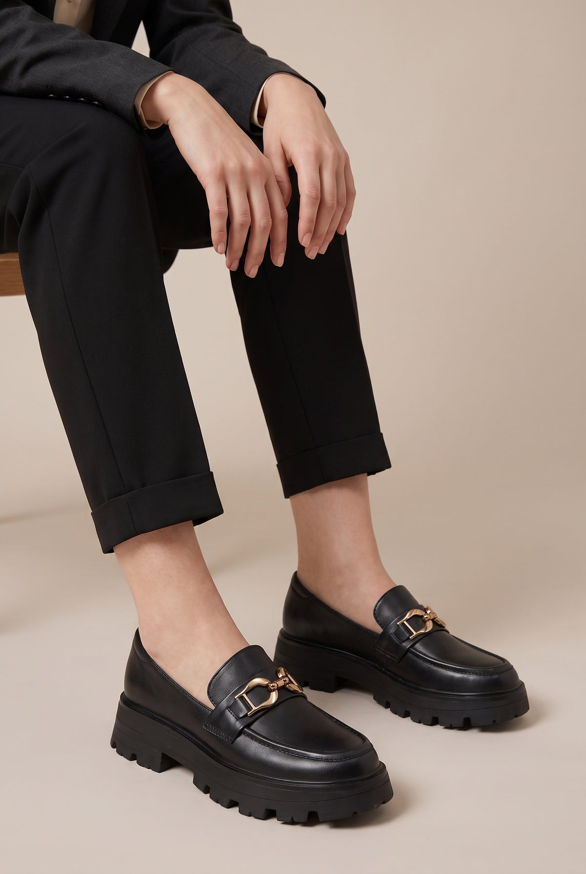Aveline | Women's Leather Platform Loafers Horsebit Slip-On Shoes