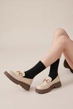 Margaux | Women's Leather Platform Loafers Square-Toe Slip-On Shoes