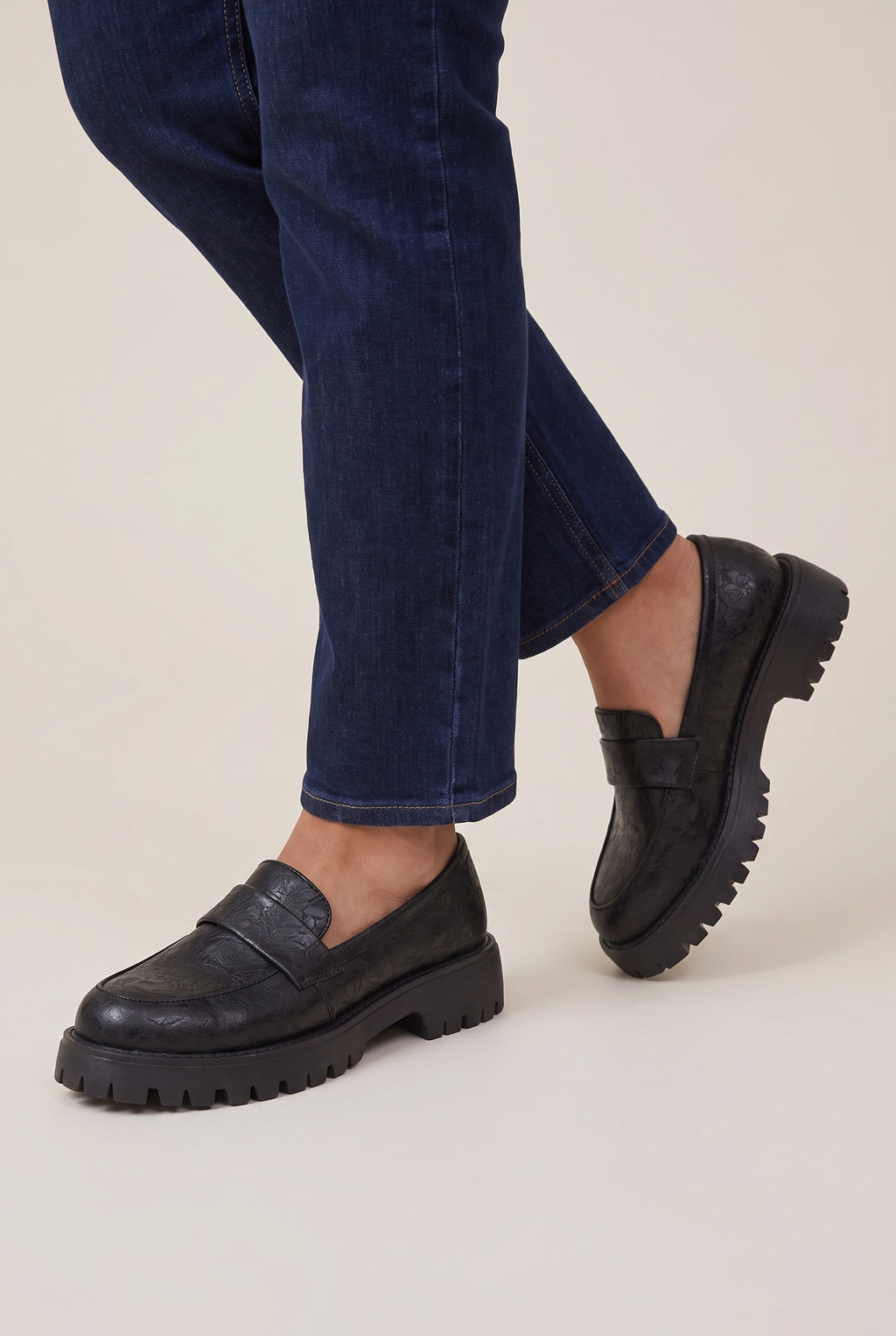 Aveline | Women's Chunky Heeled Platform Loafers Slip-On Shoes