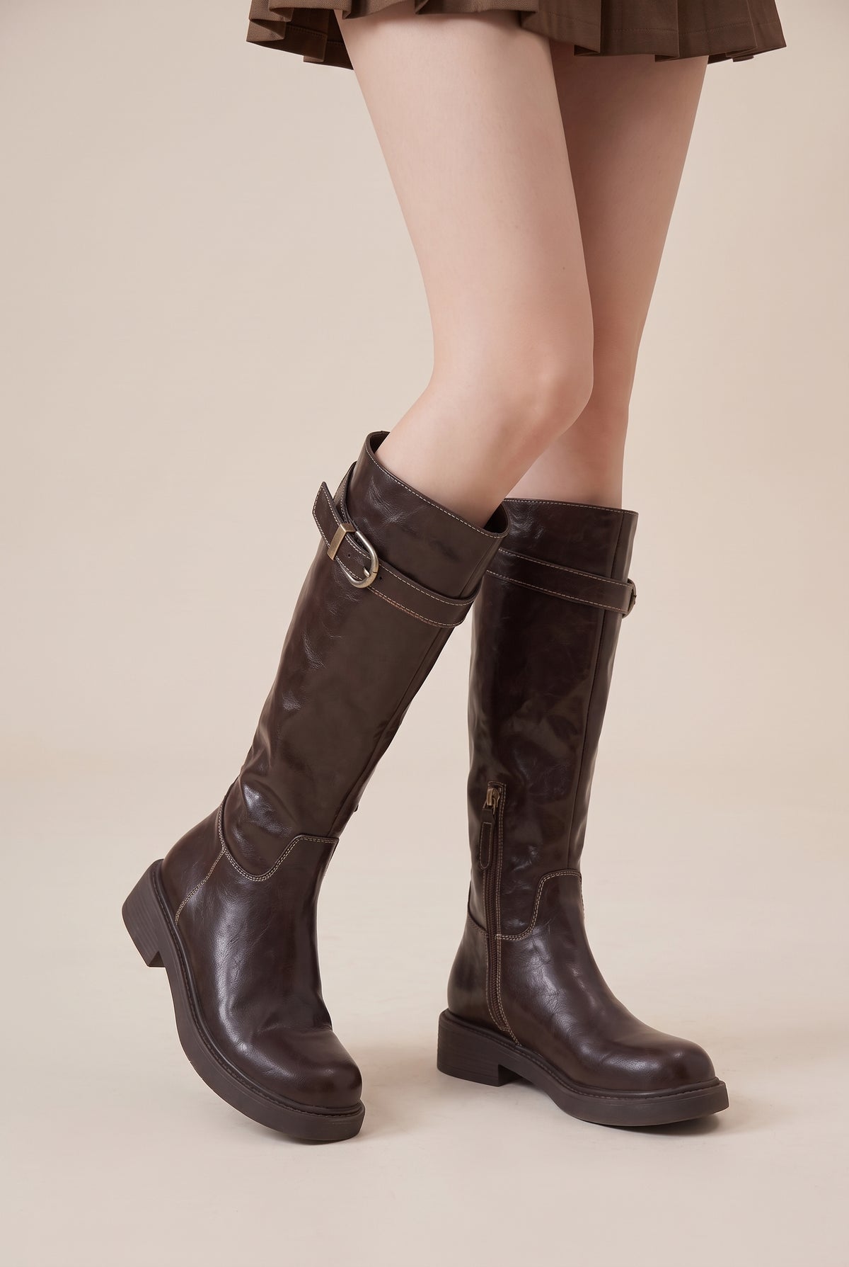Constance | Women's Knee-High Retro Boots Round-Toe Side-Zip
